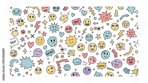 Whimsical Emoji Doodle Delight: A joyful ensemble of playful emoji doodles expressing a spectrum of emotions, creating a vibrant visual tapestry of feelings.
