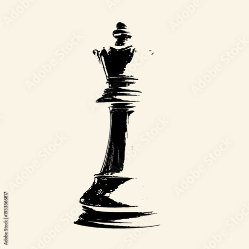 Black Chess Queen Piece Hand Drawn Ink Sketch Illustration