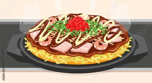 Okonomiyaki Japanese Food Illustration