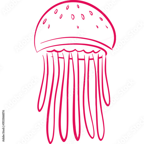 Neon Pink Jellyfish Line Art Minimal Ocean Marine Illustration