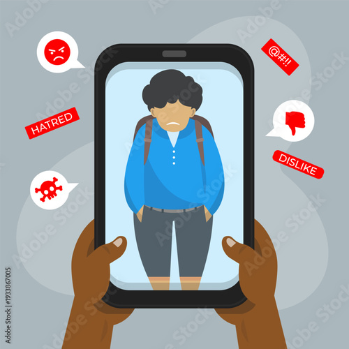 Young Boy Experiencing Cyberbullying on Smartphone