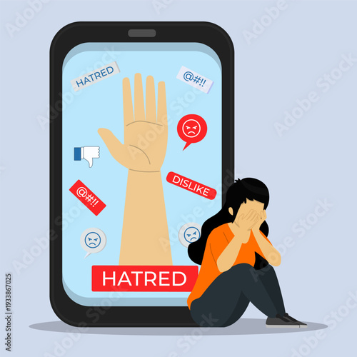 Woman Crying Due to Cyberbullying and Online Harassment on Social Media