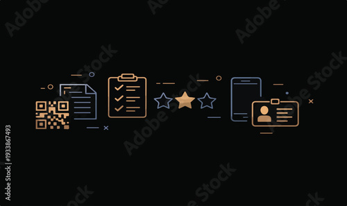 Digital Verification Icons Set – QR Code, Rating, Identity, Mobile Access