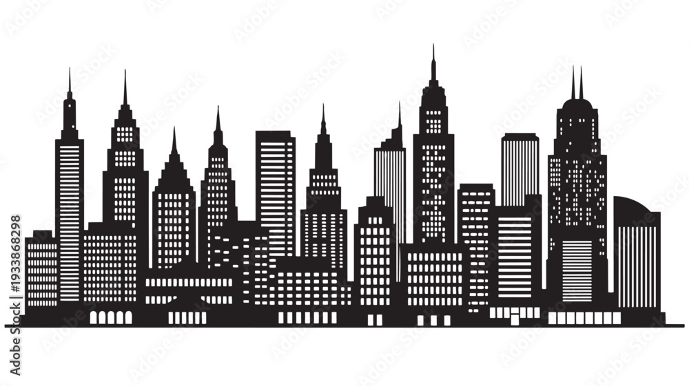 Obraz premium New York City Skyline Silhouette in Modern Minimalist Style with High Contrast Black and White for Urban Landscape Design