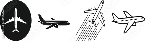 Collection of Airplane Icons and Illustrations in Black and White aircraft aviation