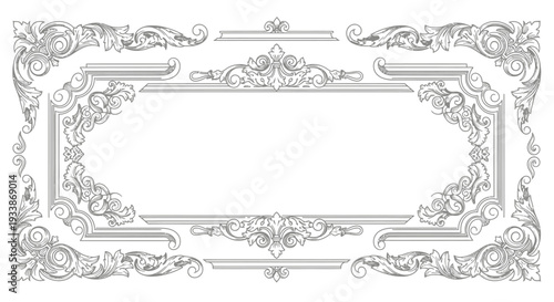 Elegant decorative frame with ornate floral swirls and geometric patterns, ideal for invitations, certificates, and formal documents, vintage design element