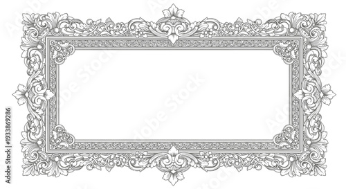 Ornate Vintage Rectangular Frame With Intricate Decorative Flourishes and Filigree, Perfect For Invitations, Certificates, And Elegant Designs