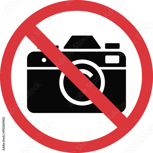 Prohibited camera icon indicating no photography allowed in a specific area or situation clearly and effectively communicating restricted access.