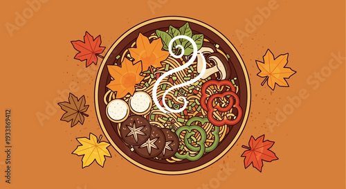Autumn Harvest Ramen Bowl with Maple Leaves