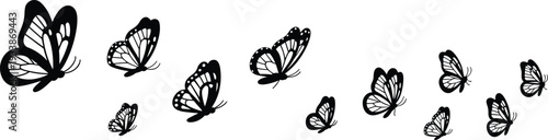 Decorative black butterfly silhouettes in various flying poses delicate wings translucent style scattered arrangement isolated on white background vector collection