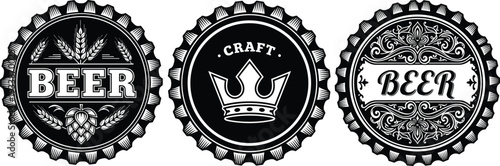 Vintage Beer Badge and Craft Label Set Isolated on White Background Vector Illustration