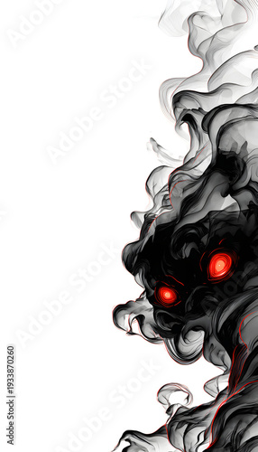 Cartoon smoke monster with red eyes fantasy vector art on white background