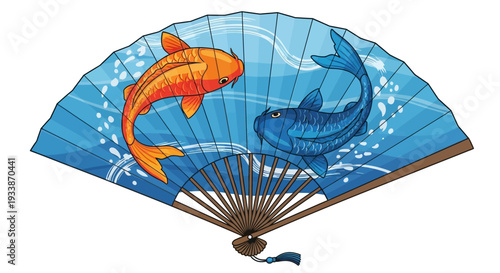 Japanese Fan with Koi Fish Illustration