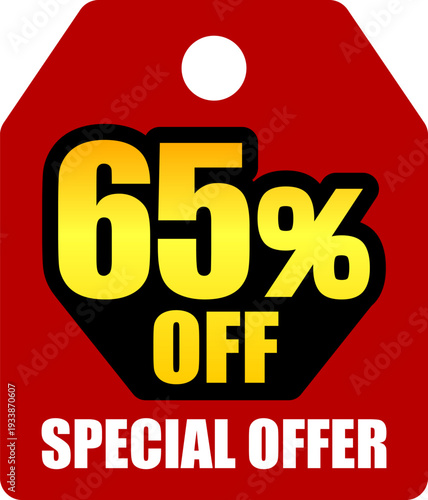 65％オフのセールを表すディスカウントラベル　65 Percent Off Discount Label – Special Offer Sale Tag
