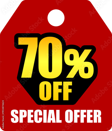 70％オフのセールを表すディスカウントラベル　70 Percent Off Discount Label – Special Offer Sale Tag
