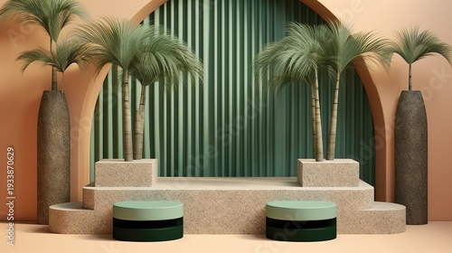 Wallpaper Mural Tropical Oasis with Palm Trees and Modern Seating Torontodigital.ca