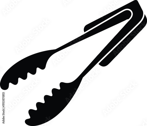 Black icon of kitchen tongs isolated on white background representing cooking utensils and kitchen tools for food preparation.