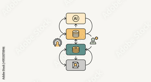 Flowchart illustrating a four-step process with icons and arrows on a clean background from a direct viewpoint