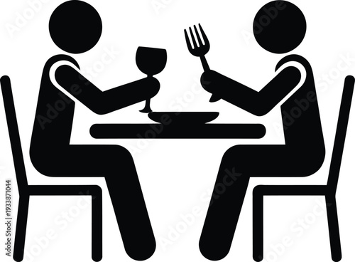 Two people sitting at a table clinking wine glasses together in a celebratory gesture during a meal