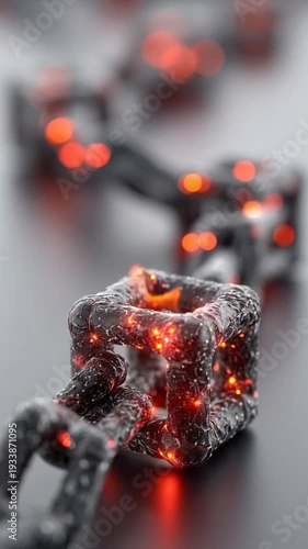 Close-up of glowing red metallic chain.