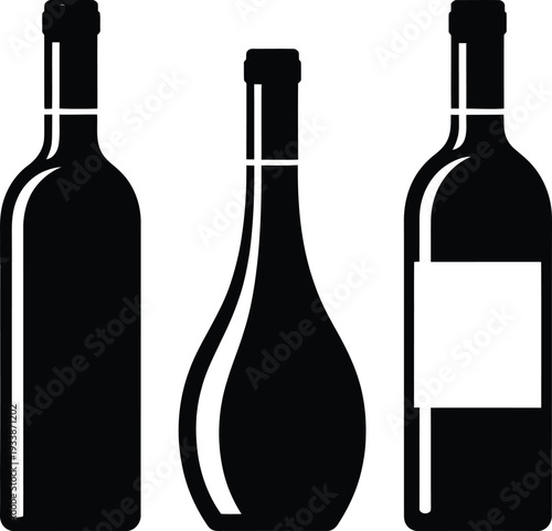 Three distinct wine bottles with varying shapes and designs including one with a blank label against a clean white background for versatile use in wine-related content.