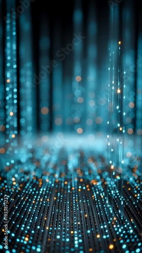 Abstract digital background with glowing blue and orange lights.