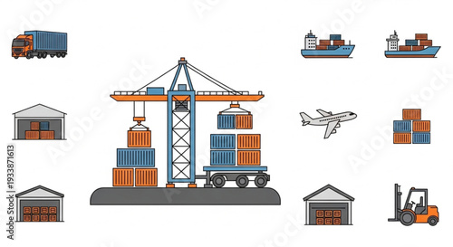 Global Logistics and Transportation Icons Set.