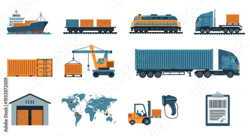 Global Logistics and Transportation Icons Set.