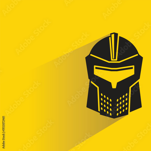 Roman soldier helmet icon with shadow on yellow background