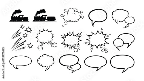 Comic Elements: A dynamic collection of comic book elements, including thought bubbles, speech bubbles, and motion lines, perfect for adding energy and impact to any visual storytelling project.