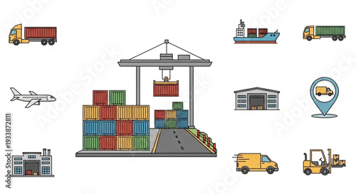 Global Logistics and Transportation Network Illustration.