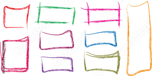 A collection of hand-drawn, colorful rectangular frames, perfect for adding a unique, artistic touch to designs and layouts, featuring a variety of pastel and vibrant shades