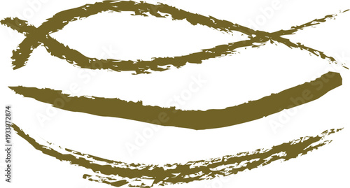 Abstract brushstroke symbol resembling a stylized fish or an eye, rendered in earthy tones, suggesting a sense of nature, spirituality, or organic design, 