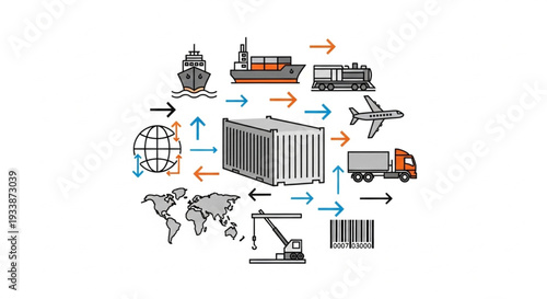 Global Logistics and Transportation Network Illustration.
