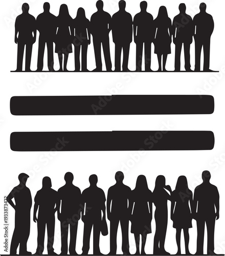 Equality and diversity vector silhouette illustration including line art on grey backdrop