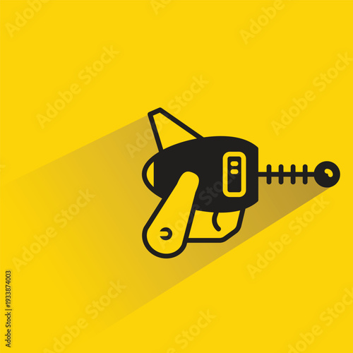 space laser gun icon with shadow yellow background