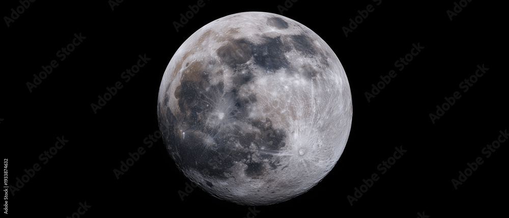 Obraz premium Full Moon Isolated on Pure Black Background with Detailed Craters