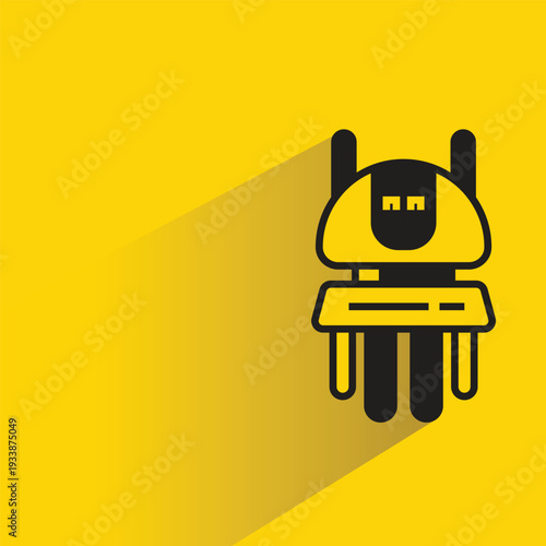 robot character icon with shadow on yellow background