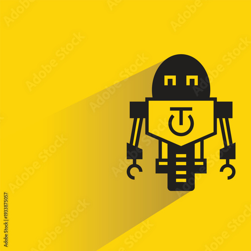 robot character icon with shadow on yellow background