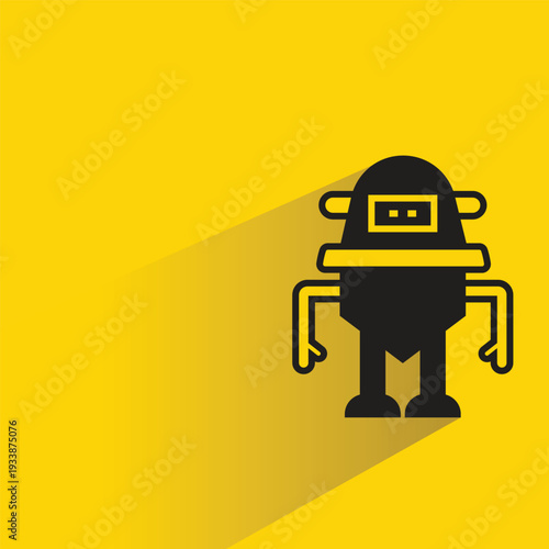 robot character icon with shadow on yellow background