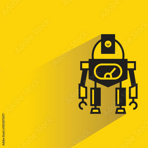 robot character icon with shadow on yellow background
