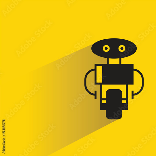 robot character icon with shadow on yellow background
