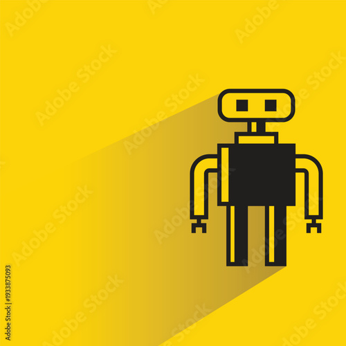 robot character icon with shadow on yellow background