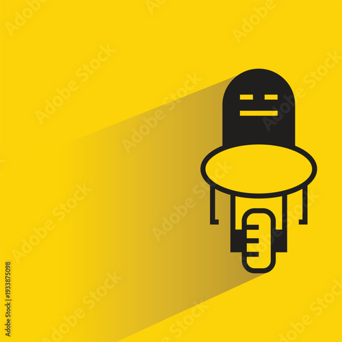 robot character icon with shadow on yellow background
