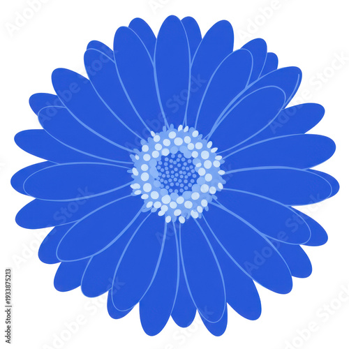 Vibrant blue flower design with detailed petals and center isolated on white background