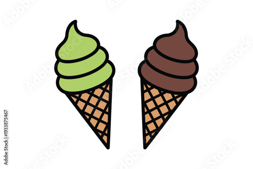 A colorful ice cream illustration of two cones with different flavors
