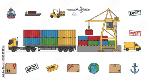 Global Shipping and Logistics Transportation Icons Set.