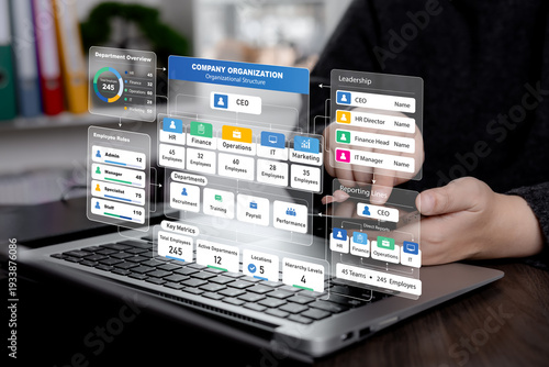 фотографія Corporate organizational structure interface displaying departments, leadership
