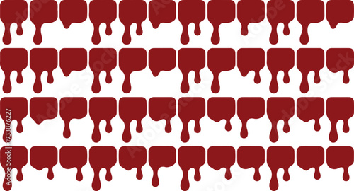 Repeating graphic illustration showcasing a dynamic sequence of flowing liquid elements, depicting deep red droplets gracefully cascading from a series of flat, square-shaped 