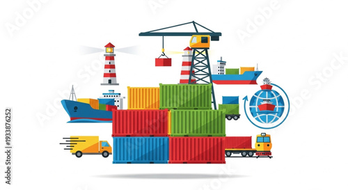Global Shipping and Logistics Transportation Network Illustration.